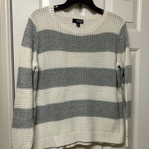 a.n.a Women's Striped Knit Sweater - Gray and Cream